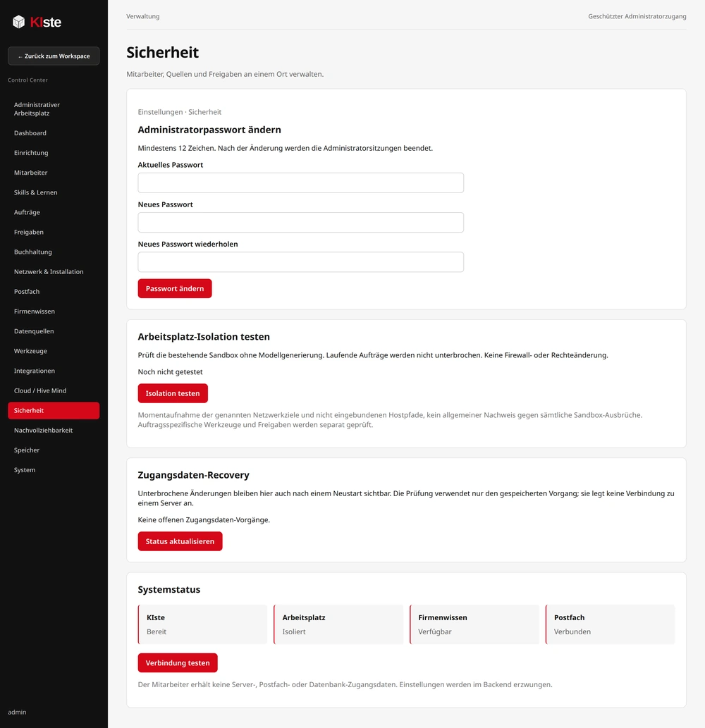 Einstellungen für das Administratorpasswort im Verwaltungsbereich