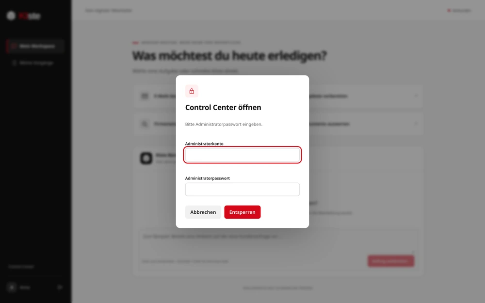 Passwortabfrage zum Öffnen der KIste-Verwaltung